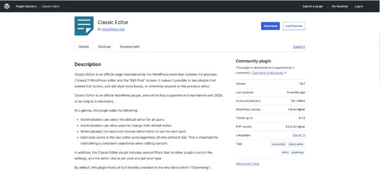 Classic Editor Plugin